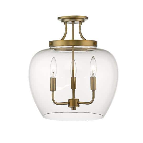 15.75" Gold and Clear Glass Semi-Flush Mount Ceiling Light