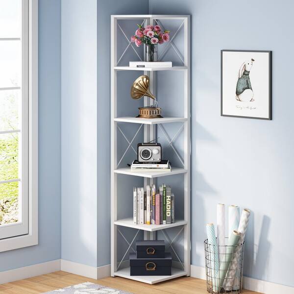 Dextrus 70.8 inch Corner Shelf, 5 Tier Corner Bookshelf and Bookcase, Modern Open Free Standing Shelving Unit Wooden Display Rack Storage Shelves for