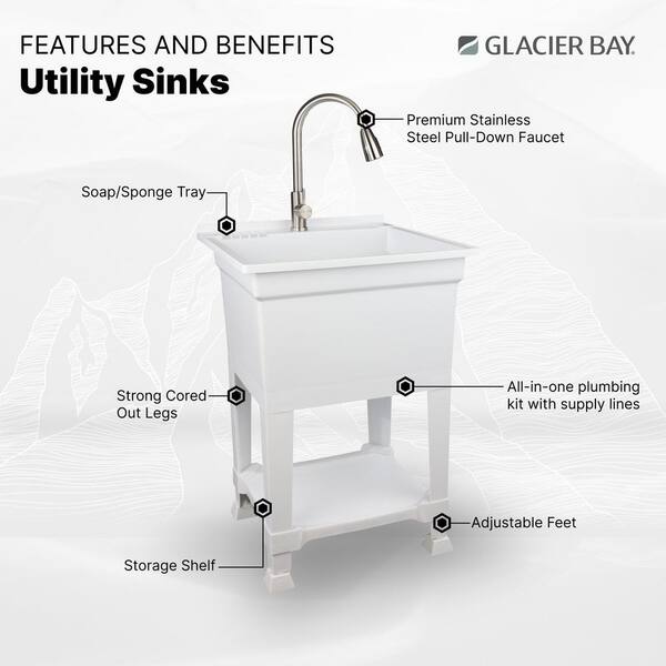 WELLFOR Freestanding HDPE Utility Sink with Faucet - 4.5 Gal Capacity