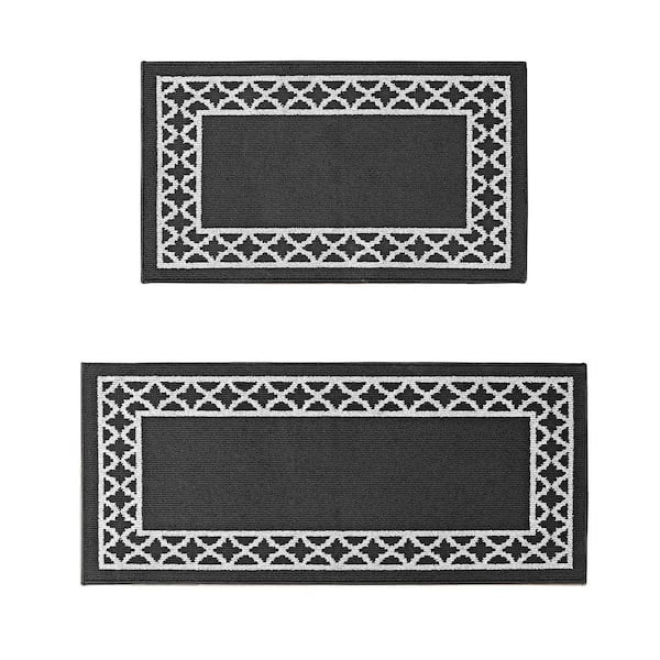 Washable Skid Resistant Black/Twisted Grey 2.2 ft. x 4 ft. / 2.2 ft. x 5 ft. All Loop Tufted Area Rug Set