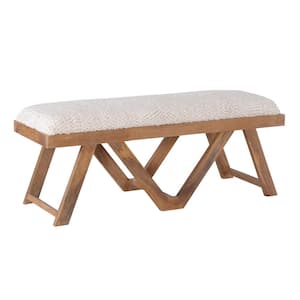 Myah Brown Bench with White Shaggy Upholstery 45 in. L x 16 in. D x 18 in. H