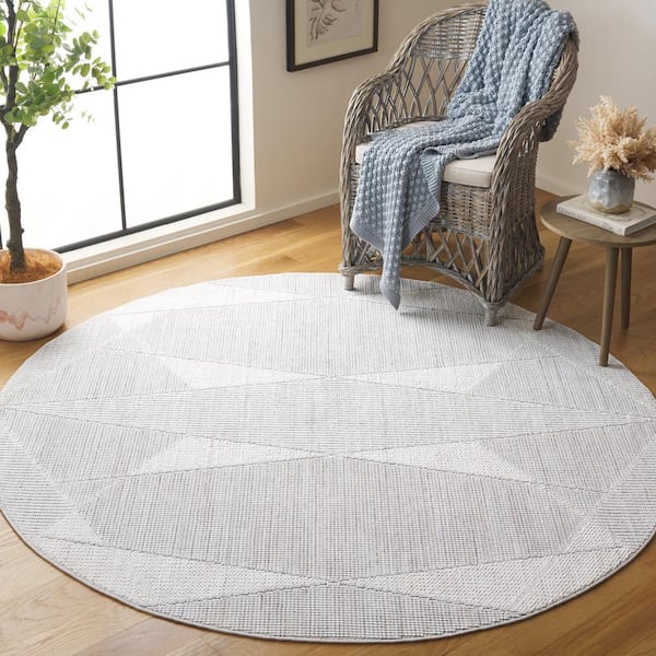 Martha Stewart Gray/Ivory 7 ft. x 7 ft. Abstract Geometric Round Area Rug