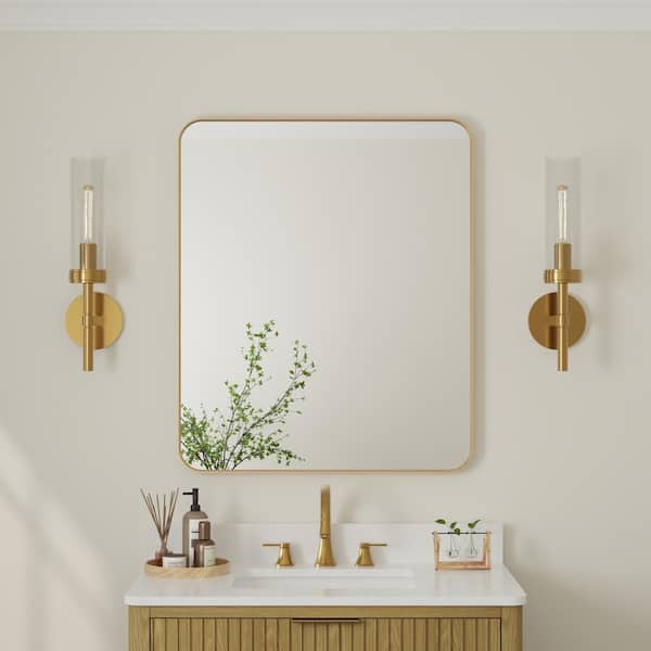 30 in. x 36 in. Retangular Framed Wall Bathroom Vanity Mirror Decor Mirror in Brushed Gold