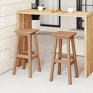 Laguna 29 in. HDPE Plastic All Weather Backless Square Seat Bar Height Outdoor Bar Stool in Teak, (Set of 2)