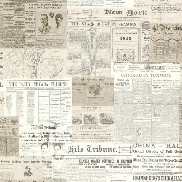 Beacon House Gazette Khaki Vintage Newsprint Khaki Wallpaper Sample