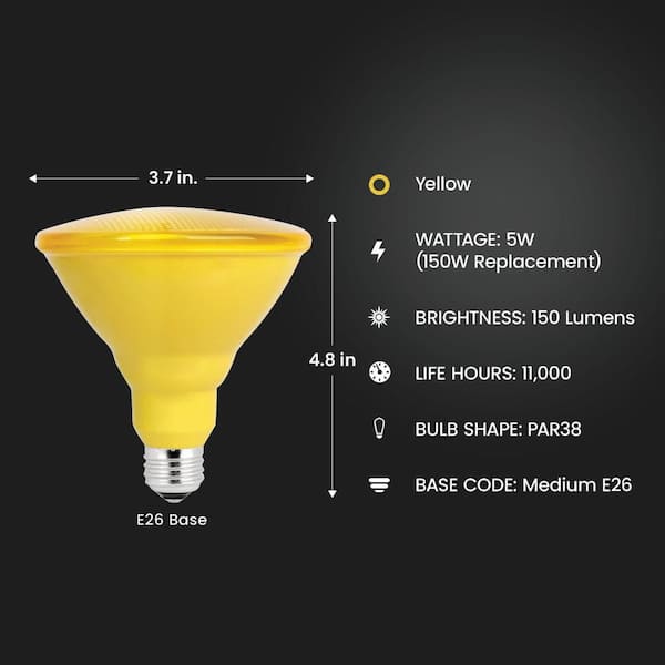 90-Watt Equivalent PAR38 Weatherproof Outdoor Landscape Yellow Color E26 Medium Base FLood LED Light Bulb (4-Pack)
