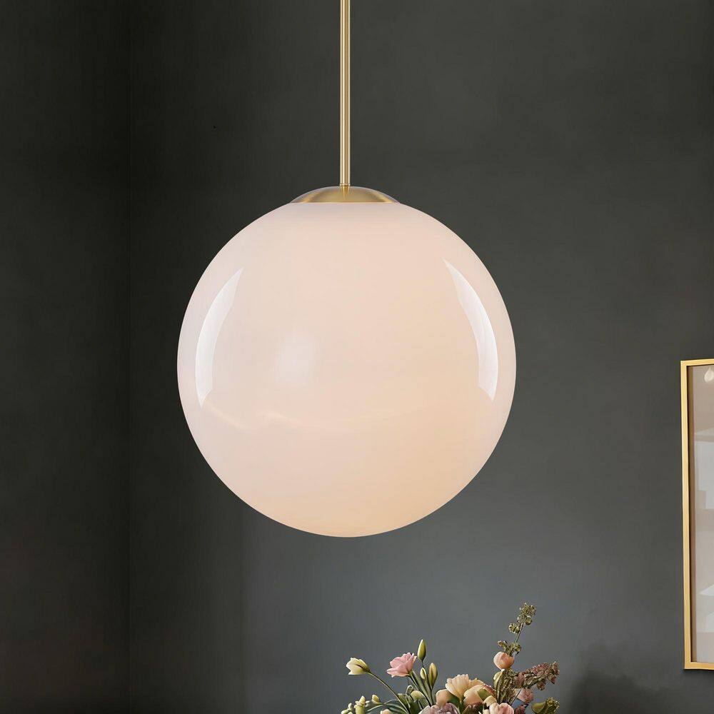 15.7 in. 1-Light Brass Mid-Century Modern Hanging Pendant with Opal Globe Glass Shade price history on PriceWatchPro