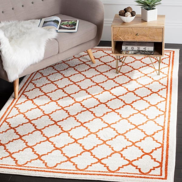 Amherst Beige/Orange Doormat 3 ft. x 4 ft. Border Multi-Trellis Area Rug