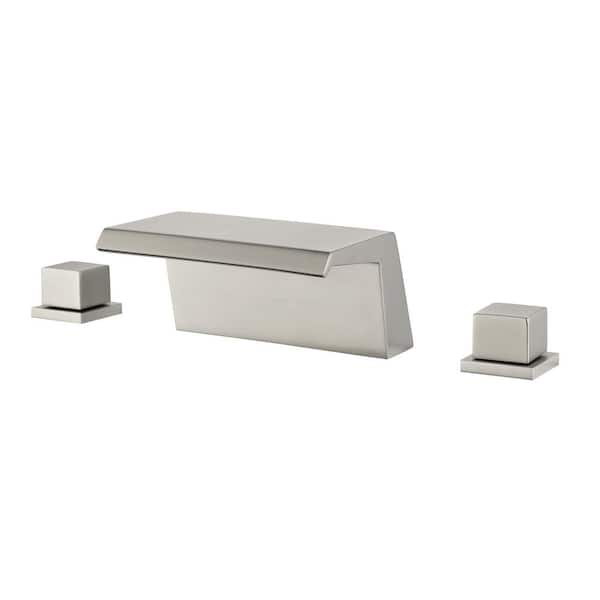 Vara 2-Handle Tub Deck Mount Roman Tub Faucet Geometric 7.09 in. Width Waterfall Spout Brushed Nickel