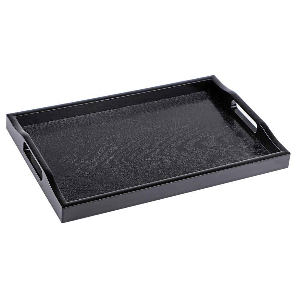 16.3 in. Serving Tray with Cutout Handles, Wood Grain Plastic Ottoman Butler Tray, Black price history on PriceWatchPro