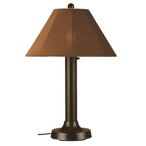 Seaside 34 in. Outdoor Bronze Table Lamp with Teak Shade