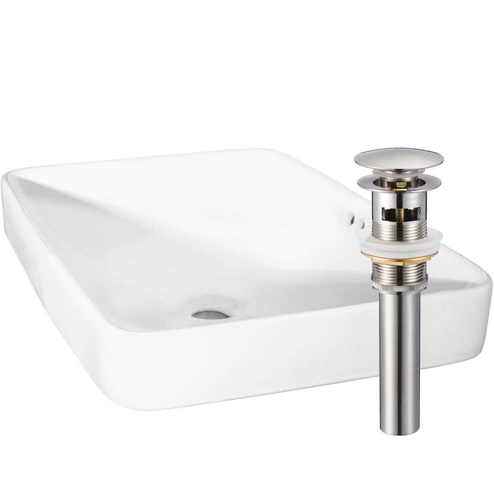 Rectangular 23 in. Drop-In Porcelain Bathroom Sink in White with Overflow Drain in Brushed Nickel price history on PriceWatchPro