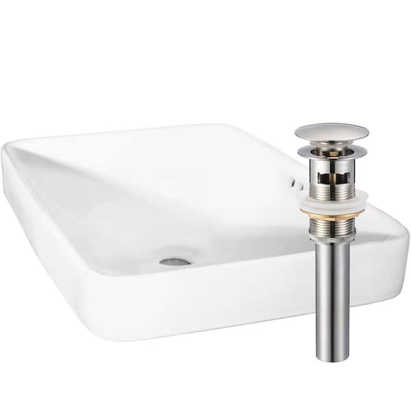 Novatto Rectangular 23 in. Drop-In Porcelain Bathroom Sink in White with Overflow Drain in Brushed Nickel