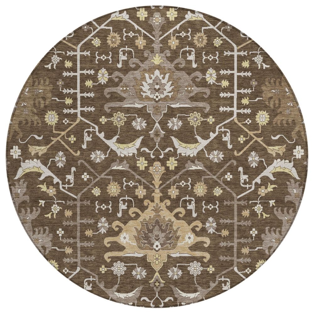 Chantille Machine Washable Indoor/Outdoor Abstract ACN2859 Chocolate 8 ft. x 8 ft. Round Rug price history on PriceWatchPro