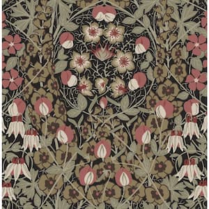 56 sq. ft. Ebony and Red Clay Tulip Garden Prepasted Paper Wallpaper Roll