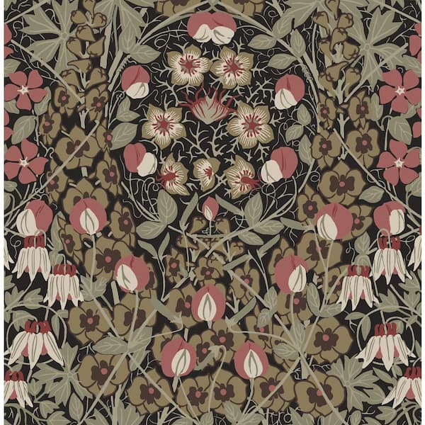 56 sq. ft. Ebony and Red Clay Tulip Garden Prepasted Paper Wallpaper Roll