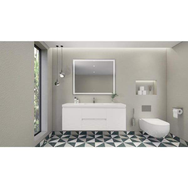Unbranded Bohemia 60 in. W Bath Vanity in High Gloss White with Reinforced Acrylic Vanity Top in White with White Basin