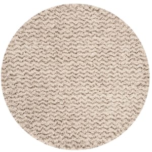 Hudson Shag Ivory/Gray Doormat 3 ft. x 3 ft. Round Area Rug