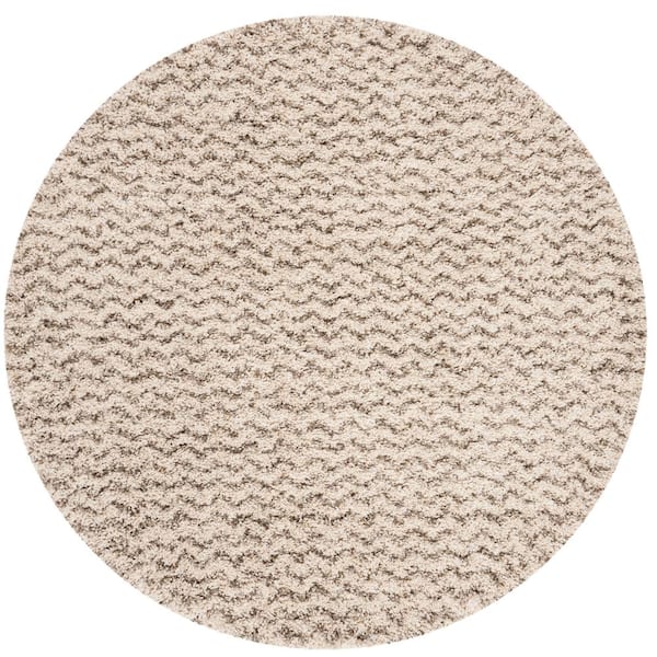 SAFAVIEH Hudson Shag Ivory/Gray Doormat 3 ft. x 3 ft. Round Area Rug