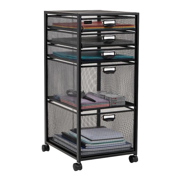 Mind Reader 5-Tier Metal 4-Wheeled Rolling Utility Storage Cart with Drawers in Black