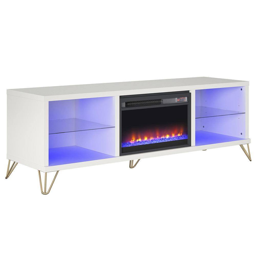 Finley 70" White Electric Fireplace TV Stand with Glass Shelves