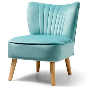 Green Armless Accent Upholstery Velvet Side Chair with Rubber Legs