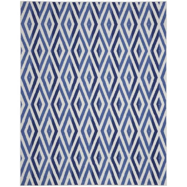 7 ft. x 10 ft. White and Blue Geometric Distressed Non Skid Area Rug