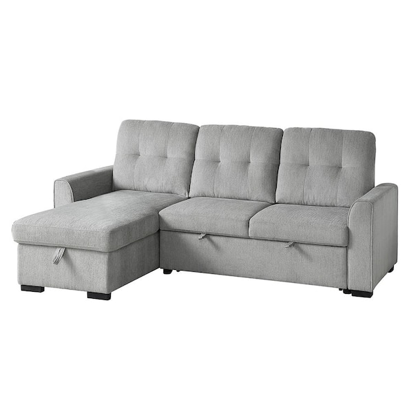 Lazzara Suri 90 in. Straight Arm 2-piece Chenille Reversible Sectional Sofa in Light Gray with Pull-out Bed