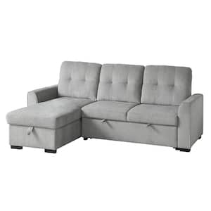 Suri 90 in. Straight Arm 2-piece Chenille Reversible Sectional Sofa in Light Gray with Pull-out Bed