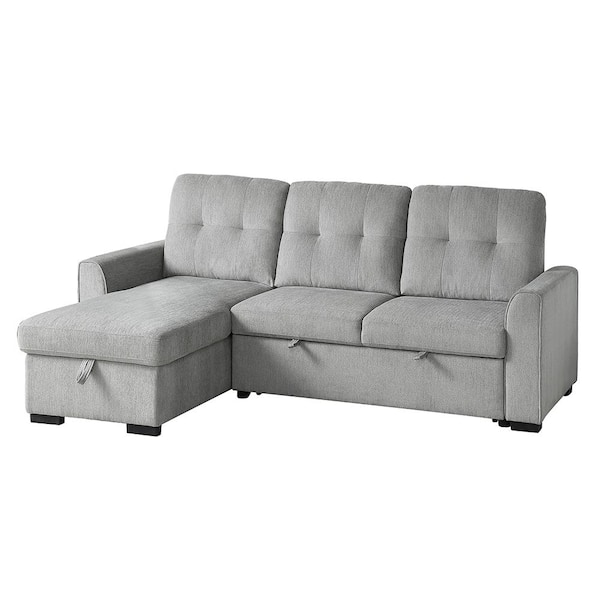 Unbranded Suri 90 in. Straight Arm 2-piece Chenille Reversible Sectional Sofa in Light Gray with Pull-out Bed