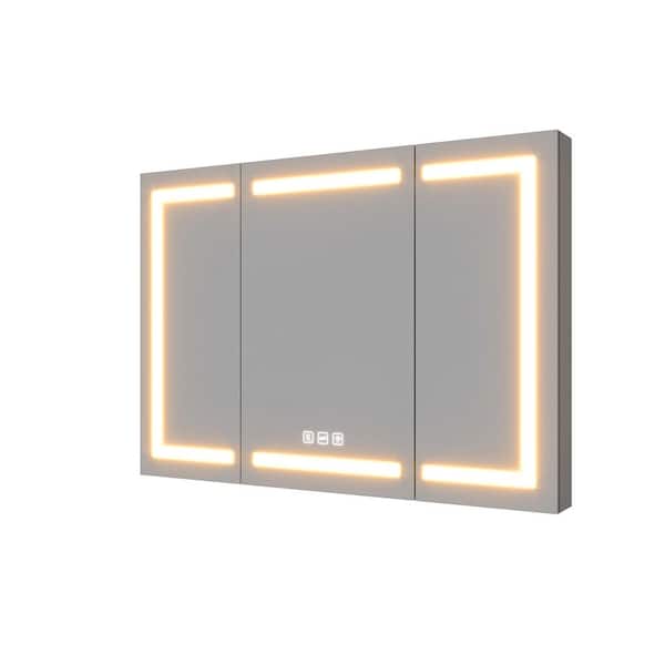 60 in. W x 36 in. H Surface Mount/Rectangular Black Aluminum Recessed Medicine Cabinet with Mirror LED