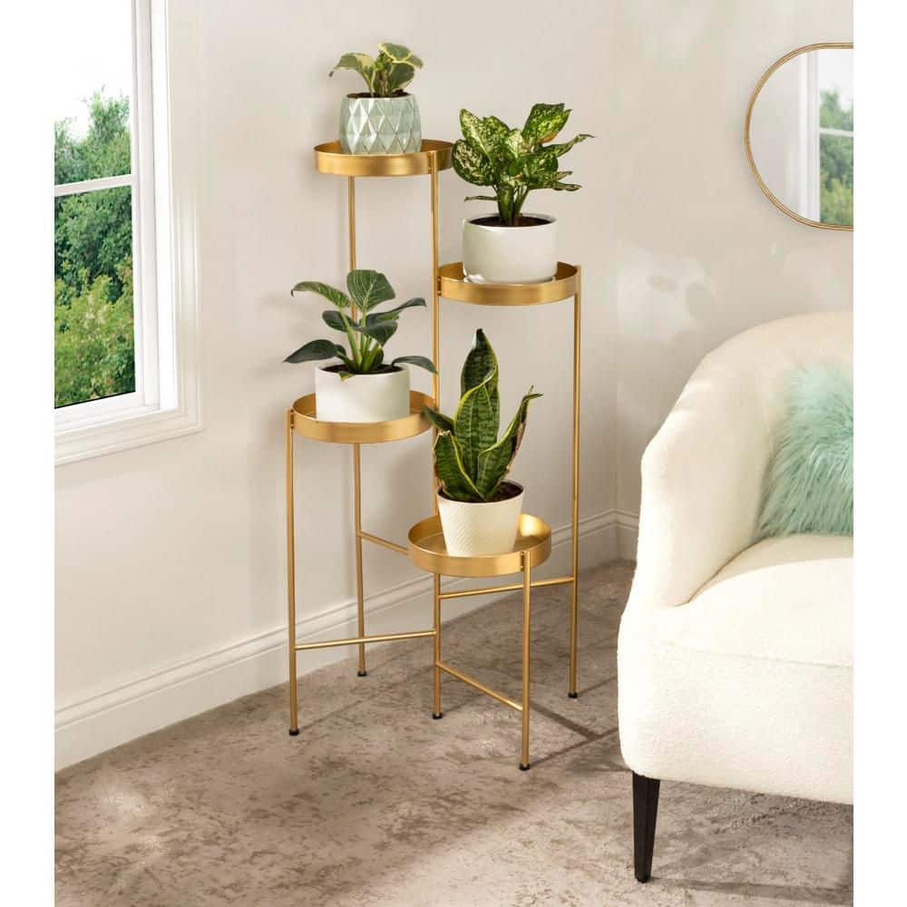 Kate and Laurel Finn 43 in. Gold Round Metal Indoor Plant Stand