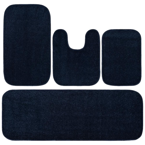 Gramercy Navy Solid Plush Rectangle 4-Piece (No Lid) Bath Rug Set
