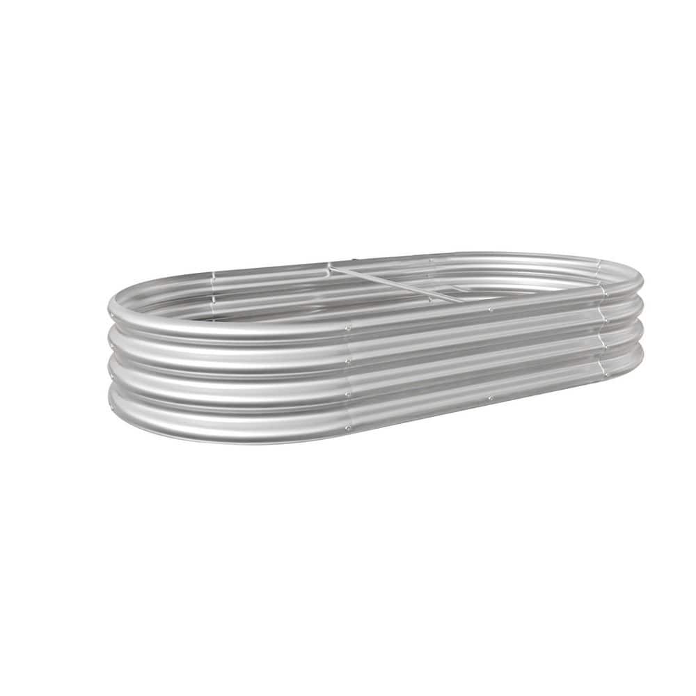 71 in. x 35 in. x 11 in. Silver Metal Raised Garden Bed, Oval Large Raised 