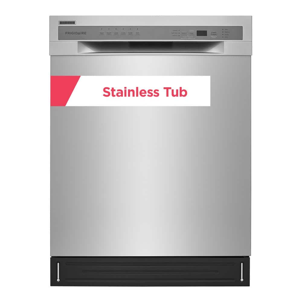 Frigidaire 24 in. Stainless Steel Front Control Tall Tub Dishwasher with Stainless Steel Tub, 52 dBA, Silver