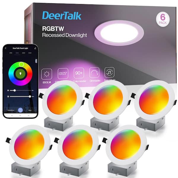 6 in. Smart RGB and CCT Slim Canless downlight Smart WIFIandBluetooth Compatible with Alexa/Google Assistant, 6Pack
