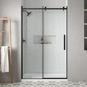 Waverly 48 in. W x 75.98 in. H Sliding Frameless Shower Door in Matte Black with Clear Glass