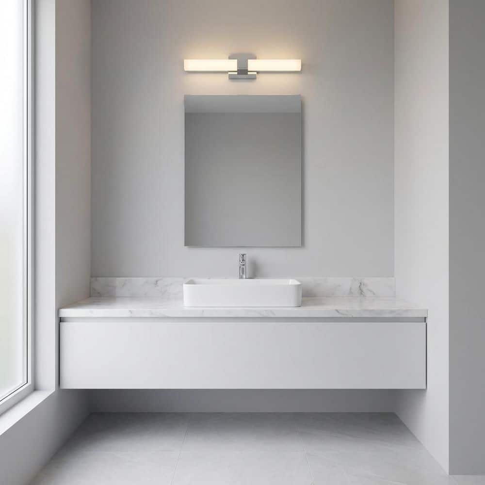 Fentress 24 in. W x 4.5 in. H Chrome Modern Dimmable LED Bathroom Vanity Light with White Acrylic Shade price history on PriceWatchPro