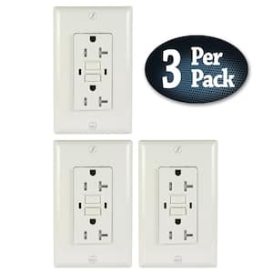 20 Amp 125 VDC GFCI Electrical Wall Duplex Outlet Indoor Tamper-Resistant Wall Plate White (3-Pack)