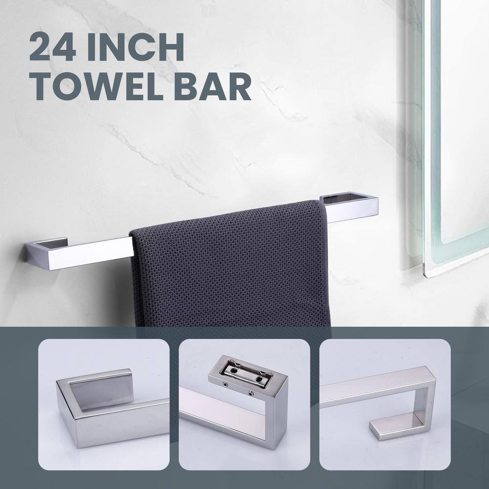 Polished Chrome 4-Piece Bathroom Hardware Set with Towel Bar