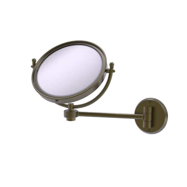 Allied Brass 8 in. W x 10 in. H Small Large Round Tri Fold Metal Framed Magnifying Wall Bathroom Vanity Mirror in Antique Brass