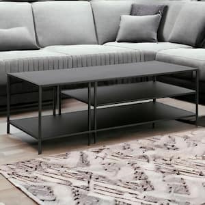 48 in. Mirrored and Faux Diamonds Rectangle Metal Coffee Table with Shelves;Storage