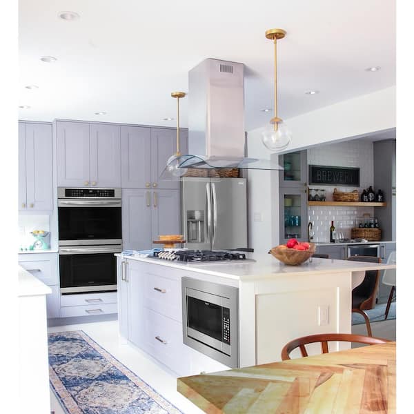 42 in. 400 CFM Convertible Glass Canopy Island Range Hood in Stainless Steel with 3-Fan Speeds