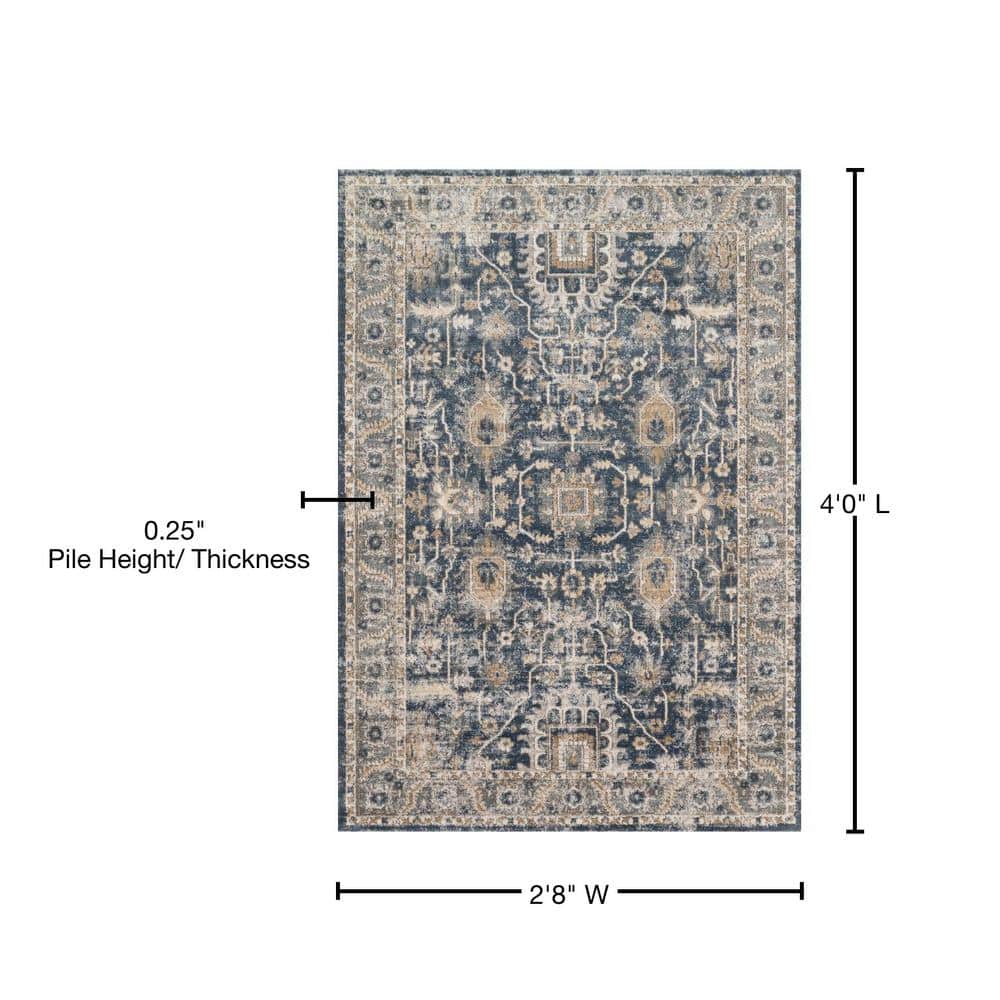 Teagan Denim and Pebble 2'-8" x 4' Stain-Resistant Rug