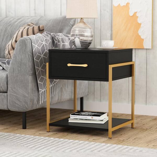 fendale 1 drawer black wood nightstand