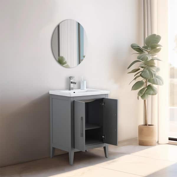 Vanity Art 24 in. W x 18.5 in D x 34 in. H Single Sink Bathroom Vanity Cabinet in Cashmere Gray with Ceramic Top