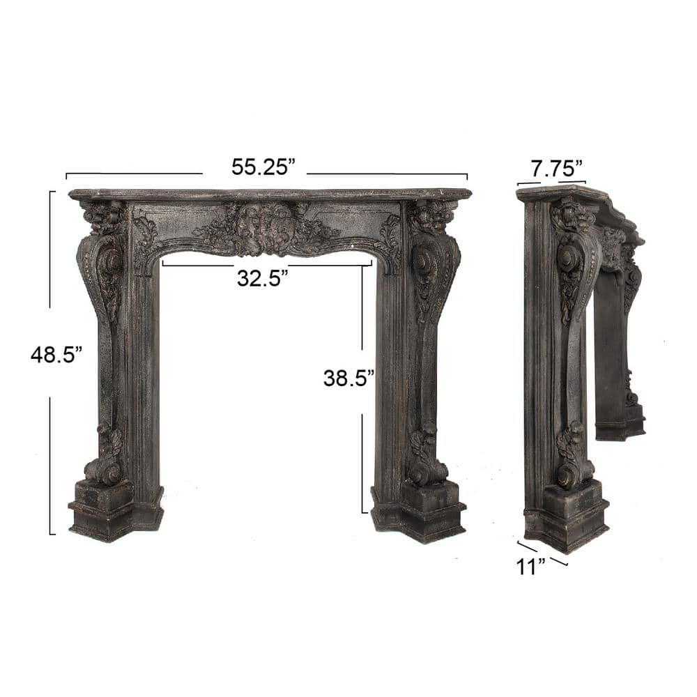Ornate Black Wood Wall-Mounted Decorative Fireplace Mantel