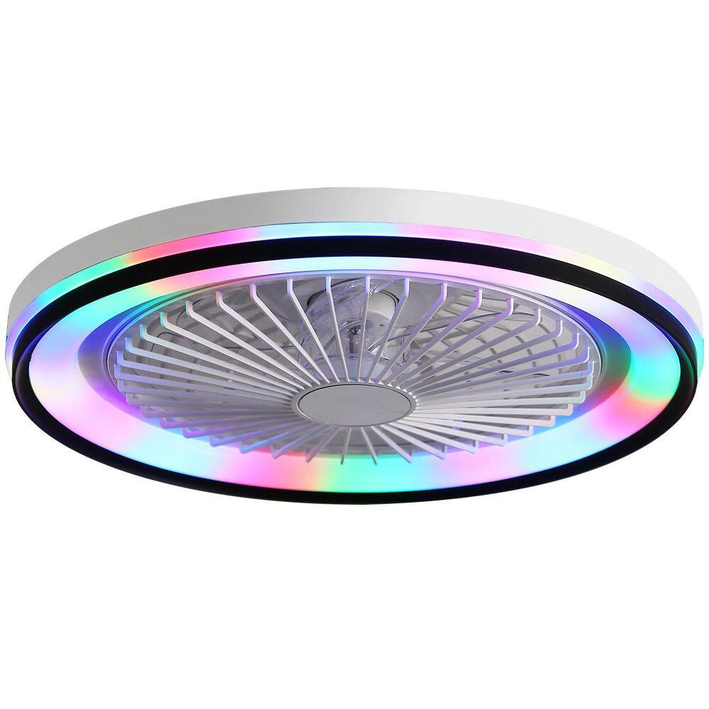 19 in. Indoor White Flush Mount Ceiling Fan with RGB48 Colorful LED Lights and 6-Speed Remote and APP Control price history on PriceWatchPro