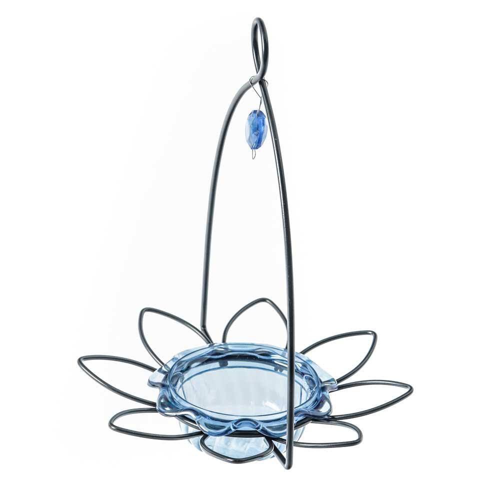 Blue Hanging Metal and Plastic Bird Feeder with Acrylic Cup