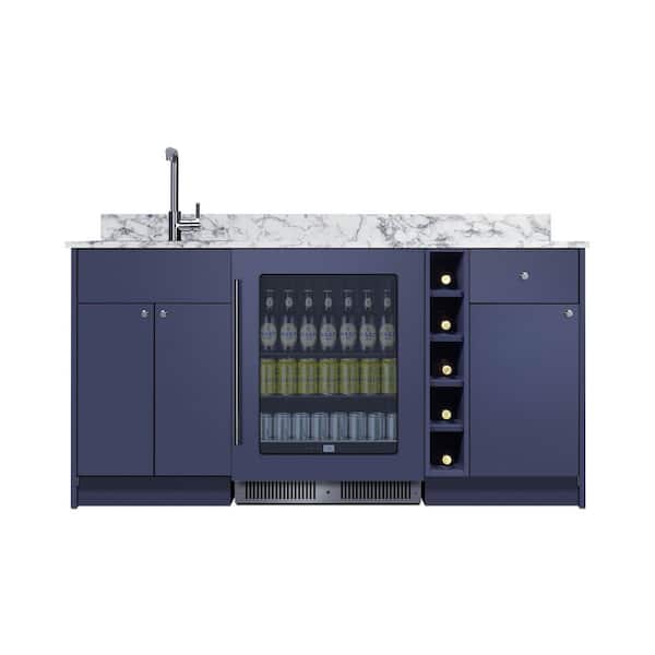 69 in. Oasis Wet Bar with Single Zone Beverage Center in Blue